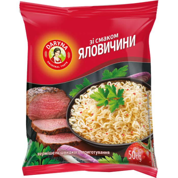 Вермишель быстрого приготовления Daryna со вкусом говядины, 50 г - 